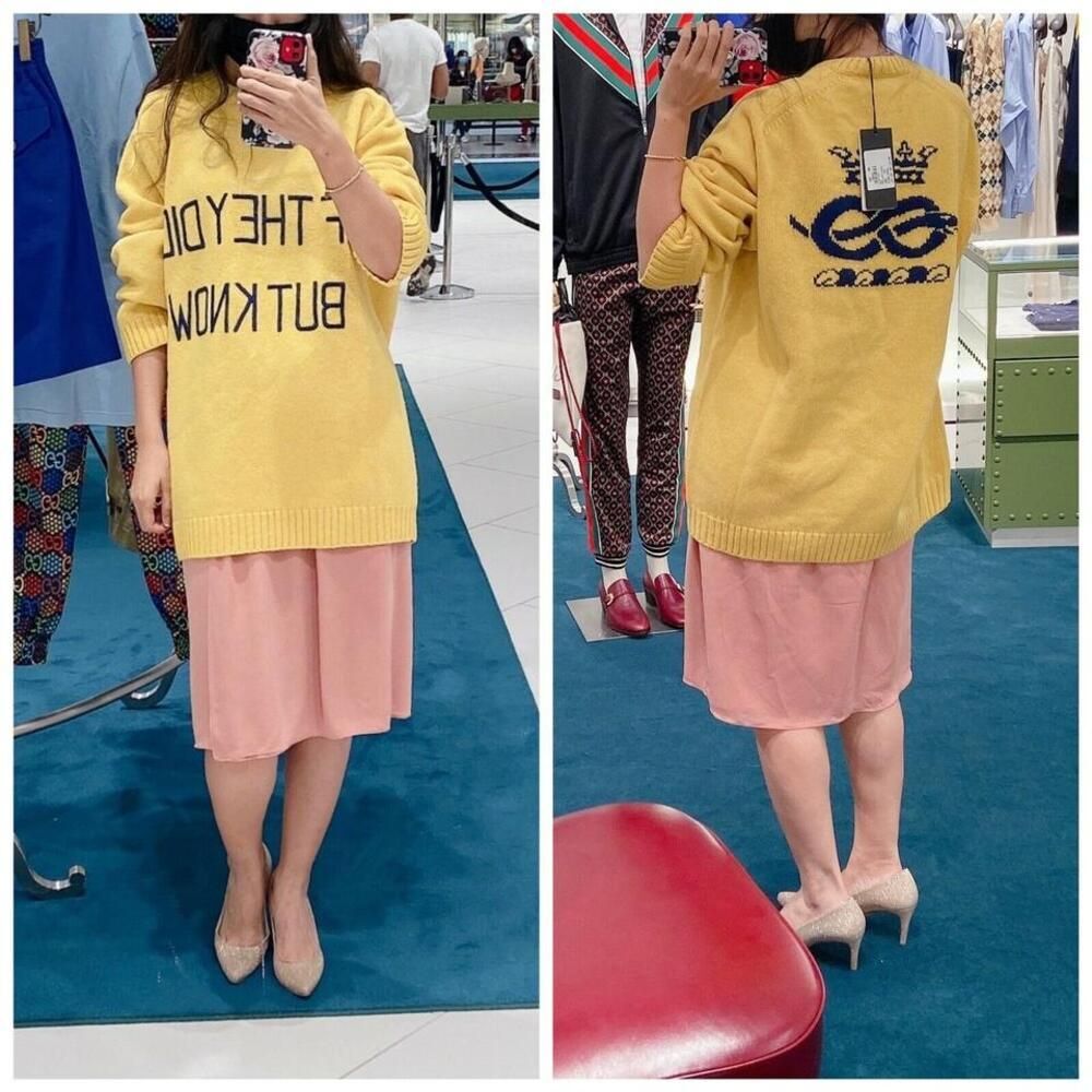 Gucci “If They Did” GG Logo Yellow Wool Oversized Unisex Sweater Size M NWT - Picture 3 of 11